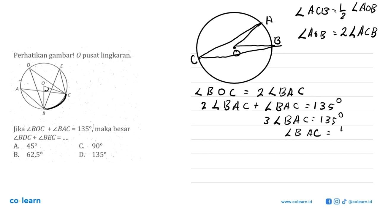 Perhatikan gambar! O pusat lingkaran.Jika sudut BOC+sudut