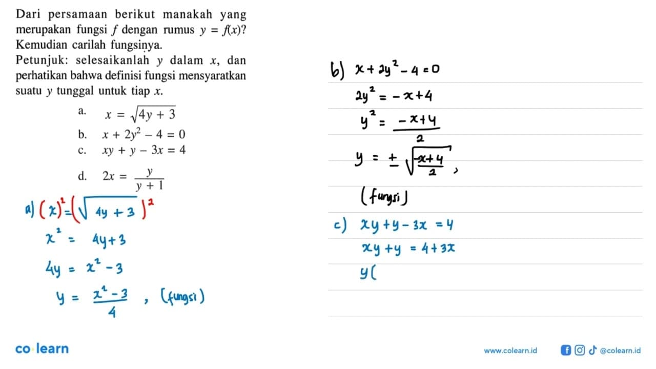 Dari persamaan berikut manakah yang merupakan fungsi f