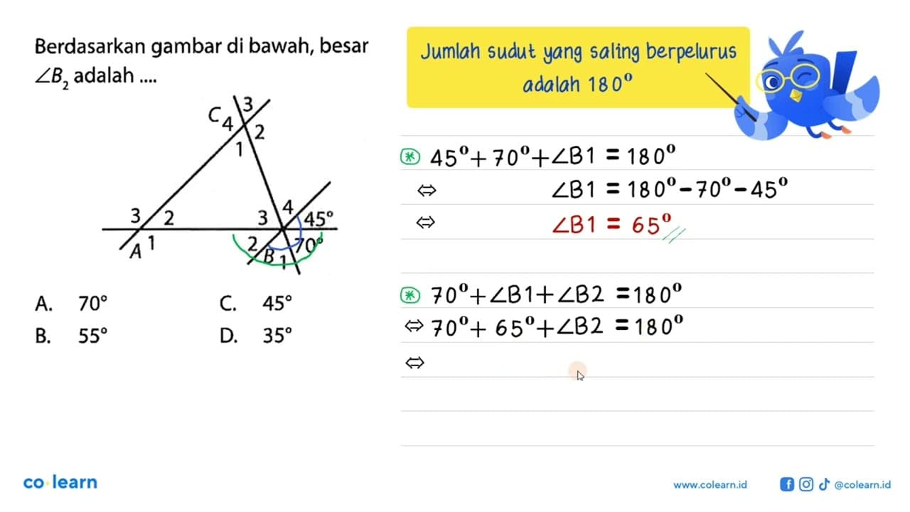 Berdasarkan gambar di bawah, besar sudut B2 adalah .... C 3