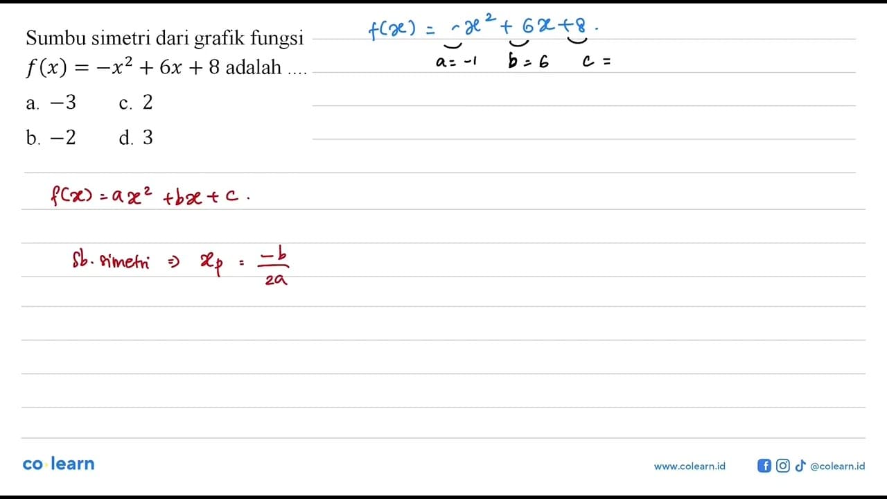 Sumbu simetri dari grafik fungsi f(x) = -x^2 + 6x + 8