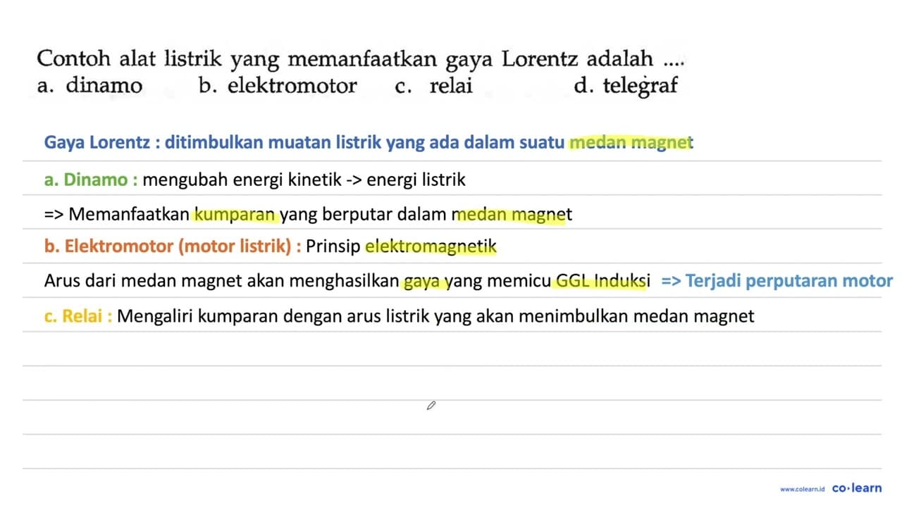 Contoh alat listrik yang memanfaatkan gaya Lorentz adalah