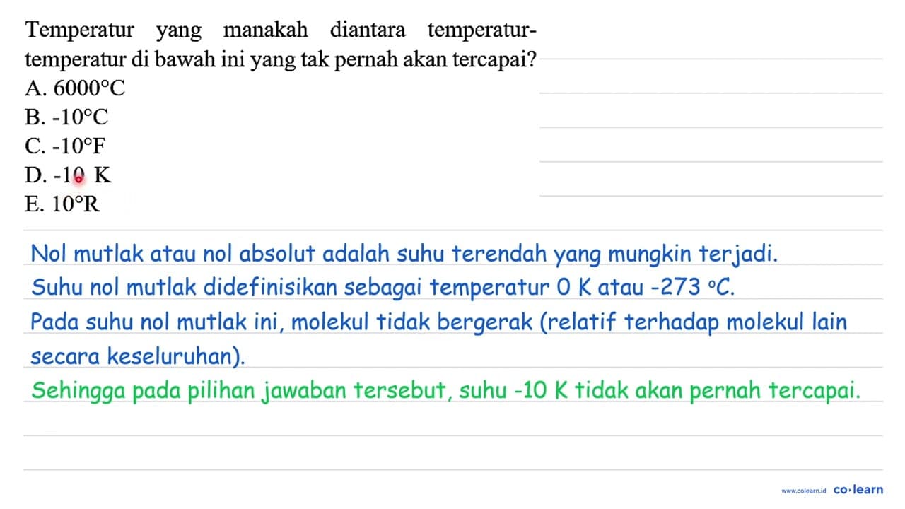 Temperatur yang manakah diantara temperaturtemperatur di