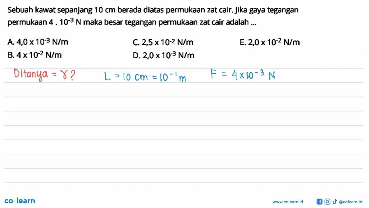 Sebuah kawat sepanjang 10 cm berada diatas permukaan zat