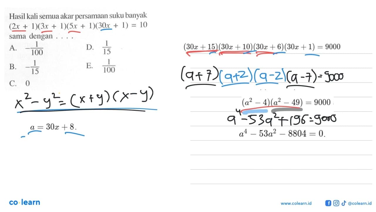 Hasil kali semua akar persamaan suku banyak (2x+1)(3x