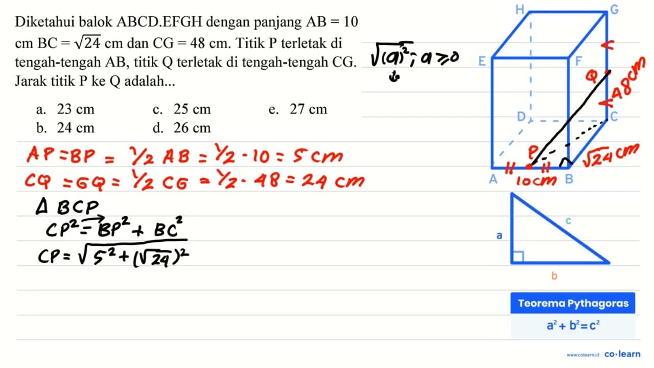 Diketahui balok ABCD.EFGH dengan panjang AB=10 cm