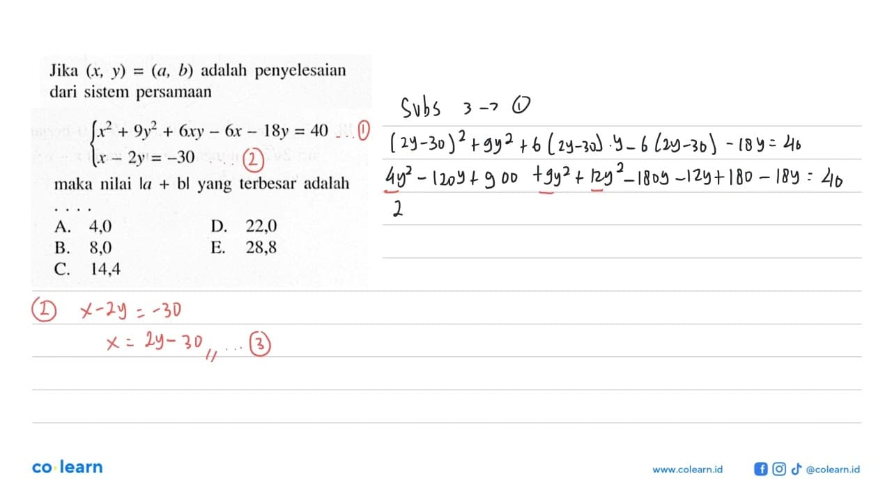 Jika (x,y)=(a,b) adalah penyelesaian dari sistem persamaan