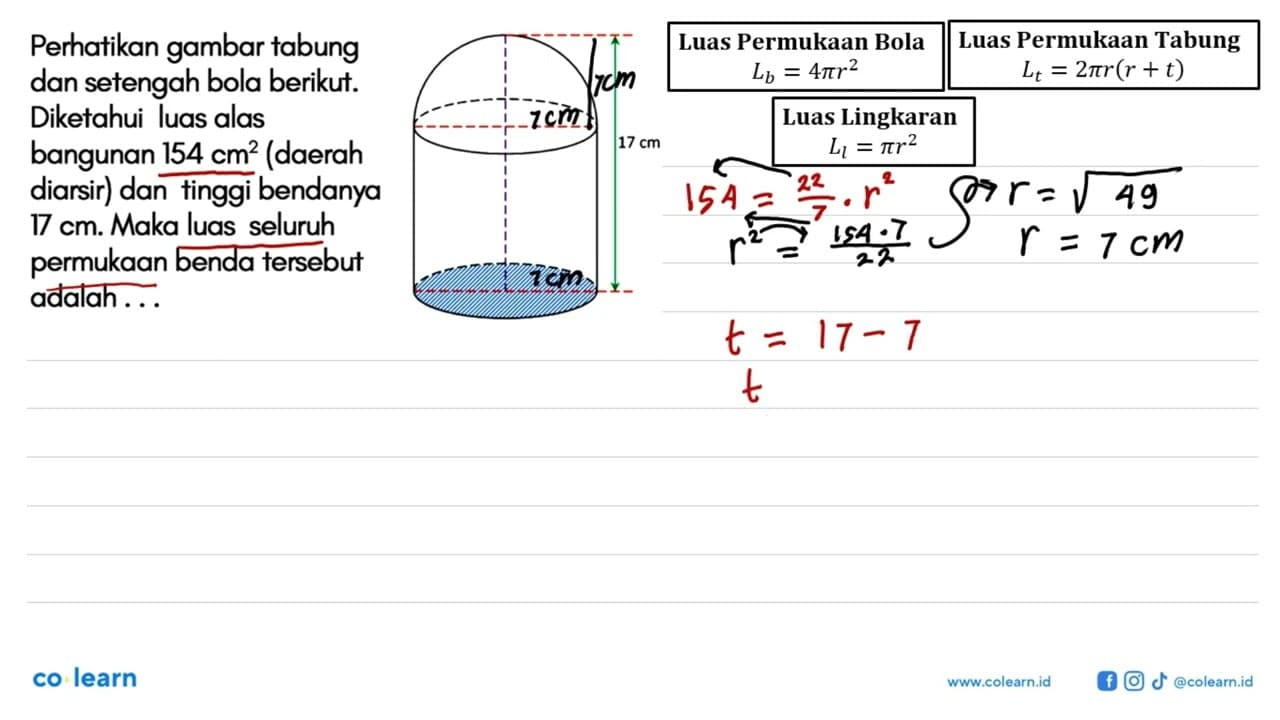 Perhatikan gambar tabung dan setengah bola berikut.