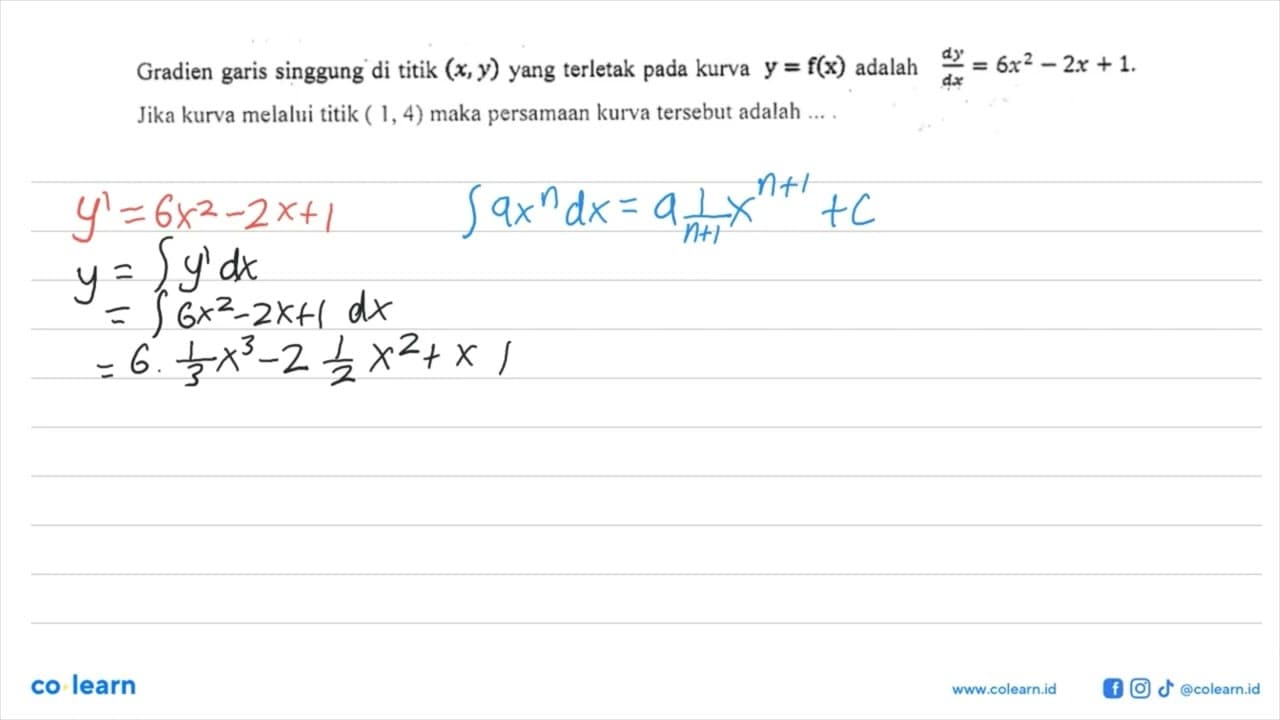 Gradien garis singgung di titik (x,y) yang terletak pada