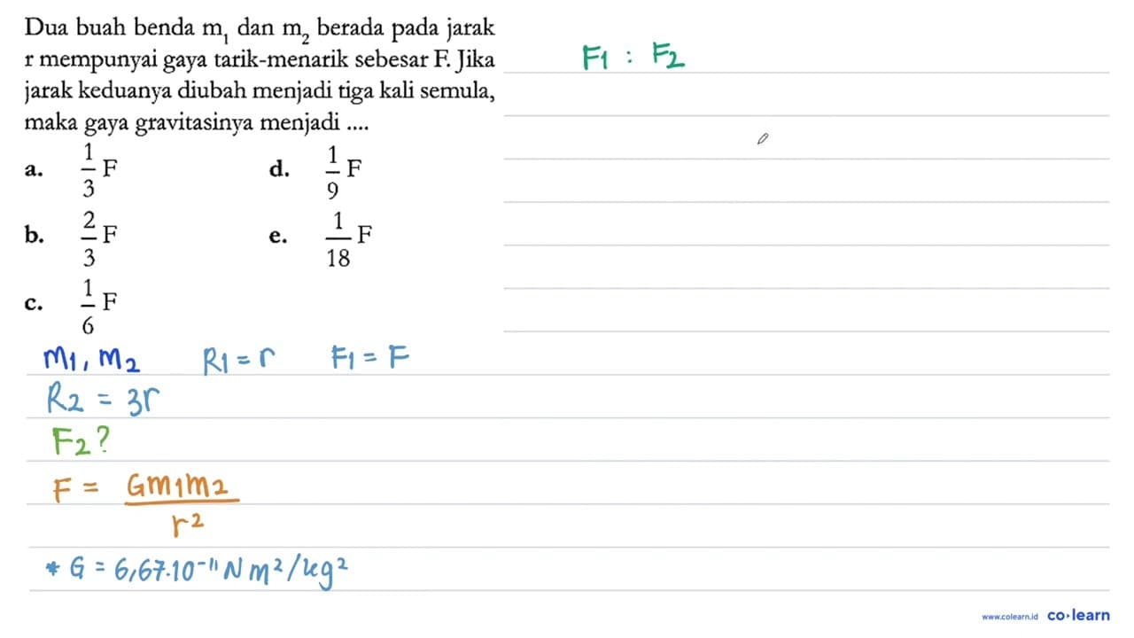 Dua buah benda m_{1} dan m_{2} berada pada jarak r