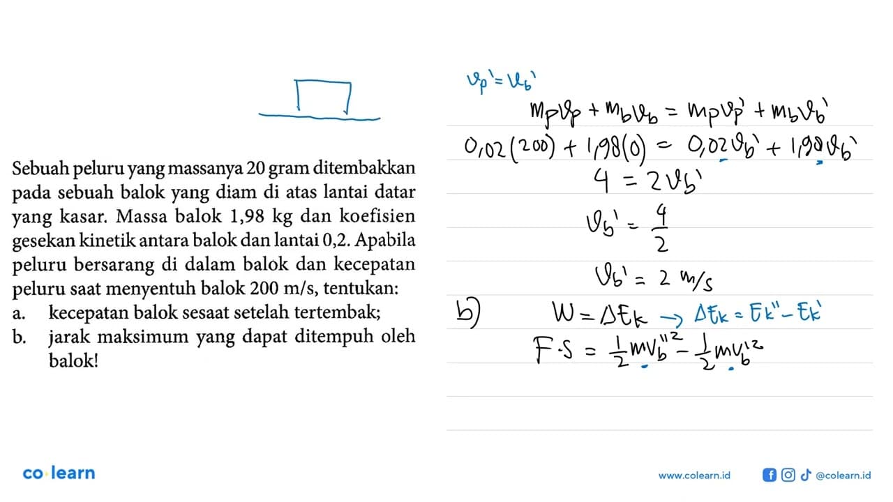 Sebuah peluru yang massanya 20 gram ditembakkan pada sebuah