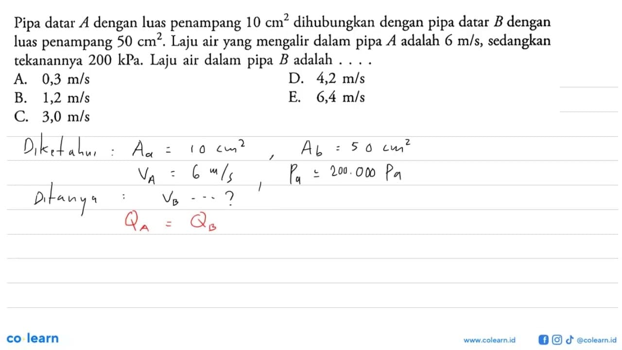 Pipa datar A dengan luas penampang 10 cm^2 dihubungkan