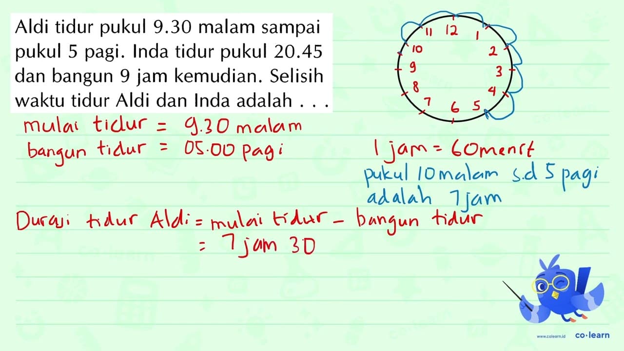 Aldi tidur pukul 9.30 malam sampai pukul 5 pagi. Inda tidur