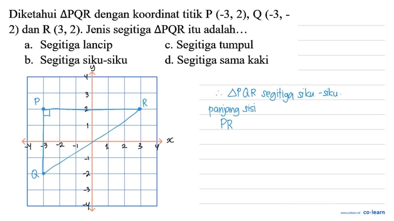 Diketahui segitiga PQR dengan koordinat titik P(-3,2),