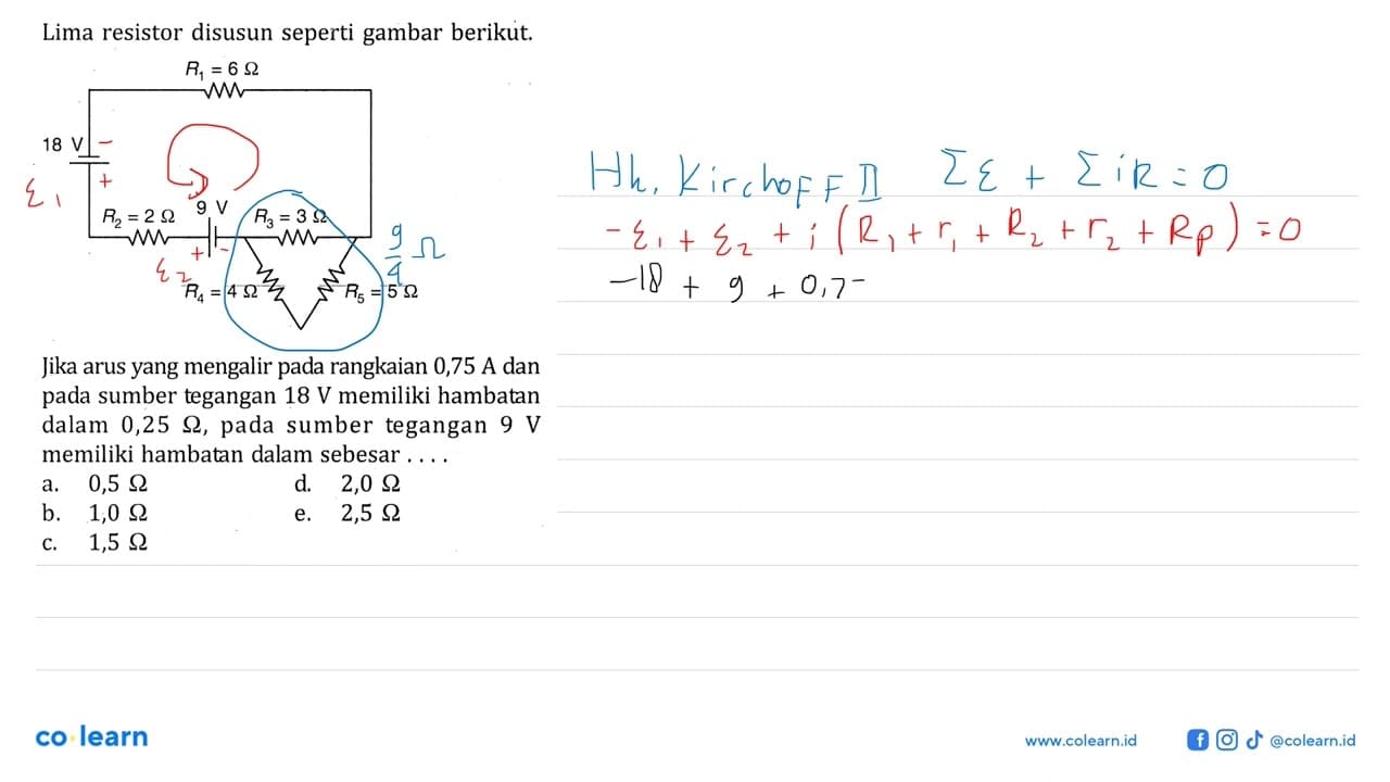 Lima resistor disusun seperti gambar berikut. Jika arus