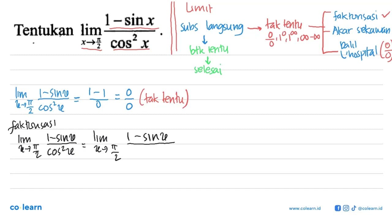 Tentukan lim x-> pi/2 (1-sinx)/cps^2x