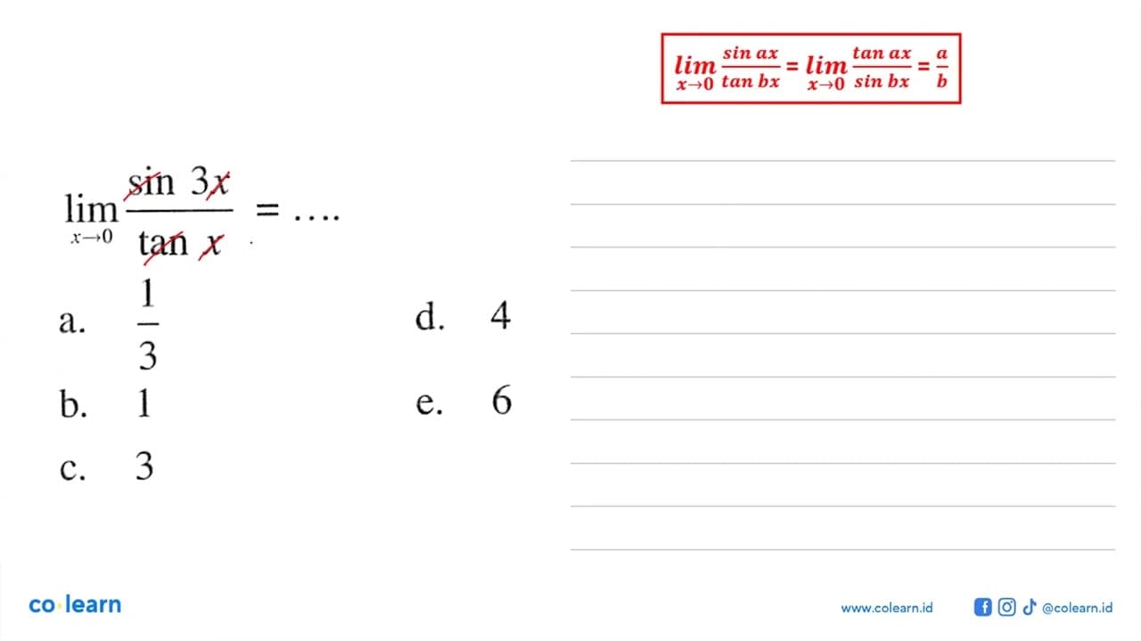 lim x->0 (sin 3x)/(tan x)= ...