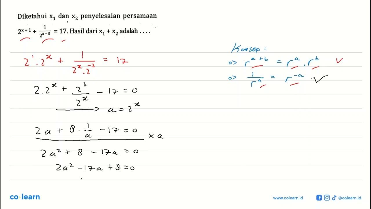 Diketahui x1 dan x2 penyelesaian persamaan