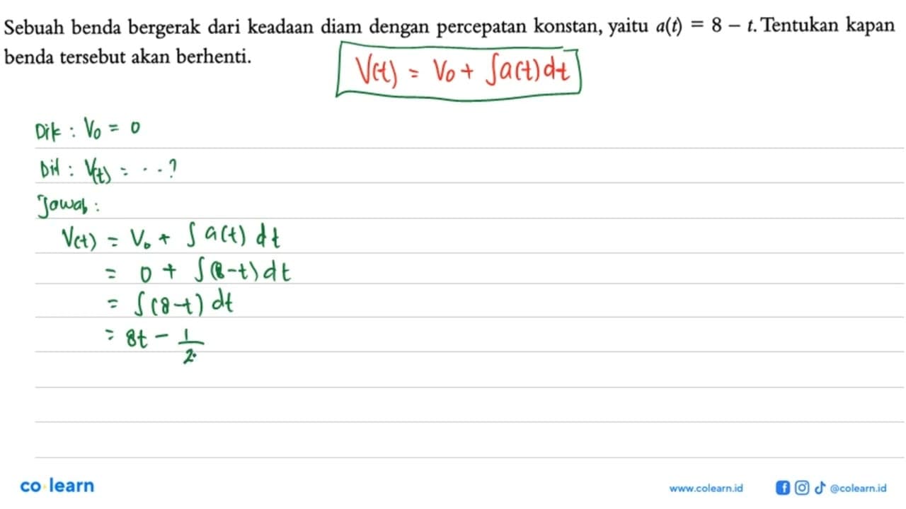 Sebuah benda bergerak dari keadaan diam dengan percepatan