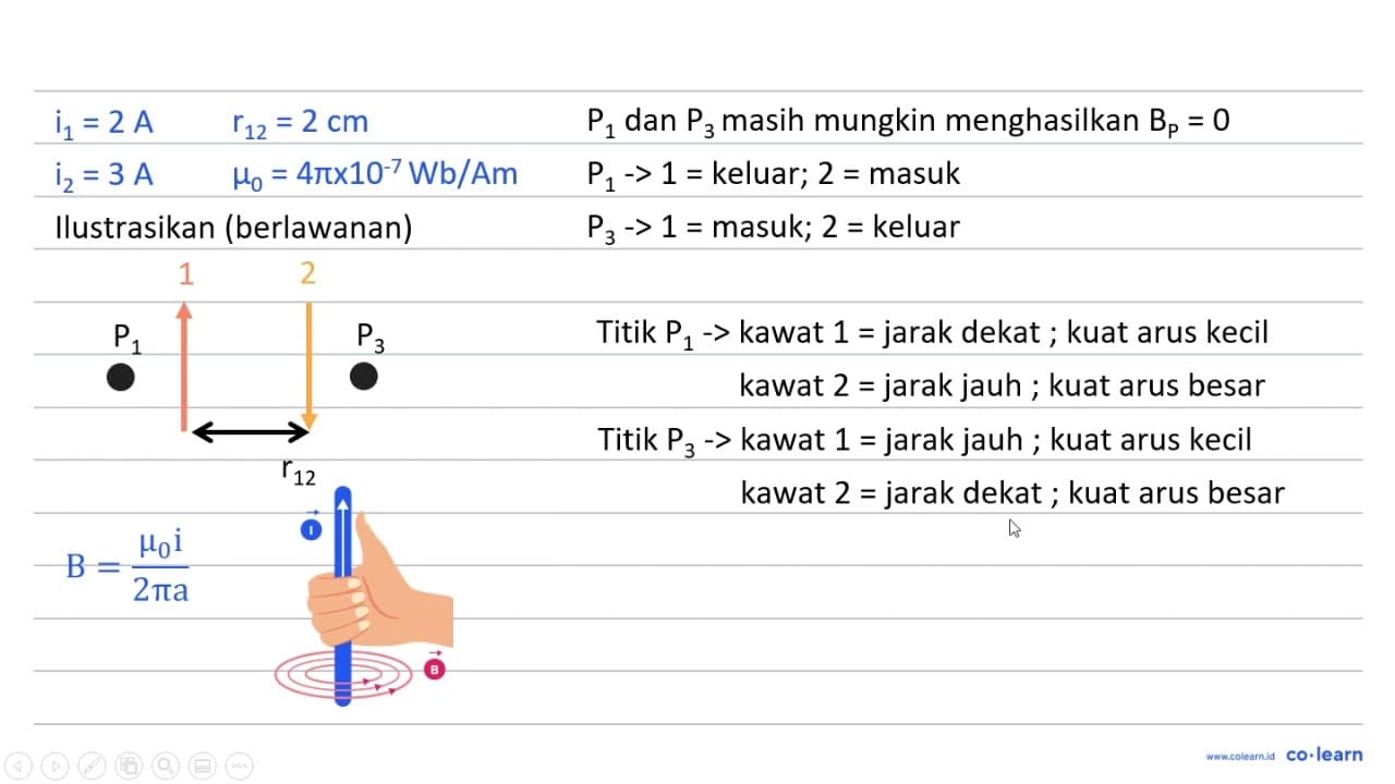 Dua buah kawat lurus sejajar berjarak 2 cm dialiri arus