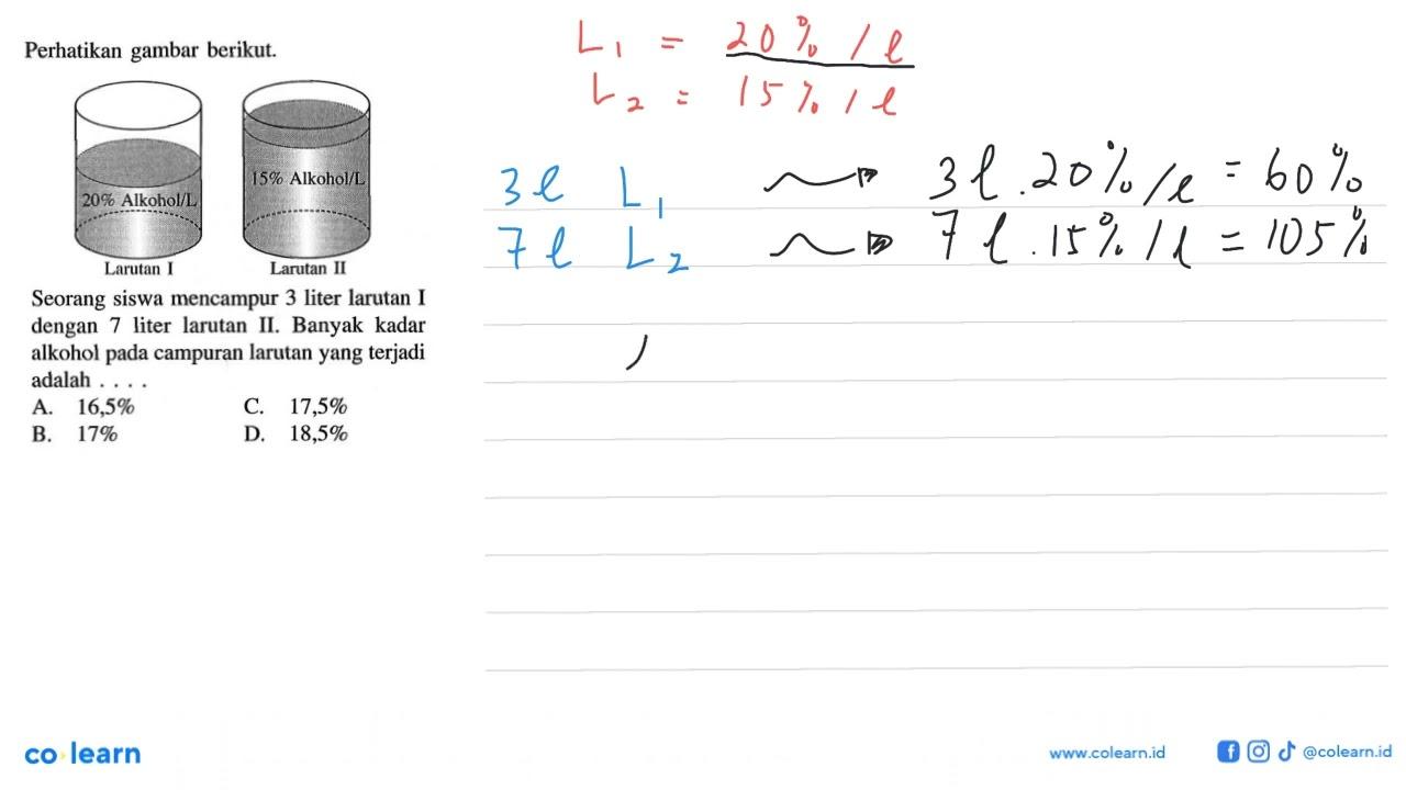 Perhatikan gambar berikut. 20% Alkohol 15% Alkohol Larutan