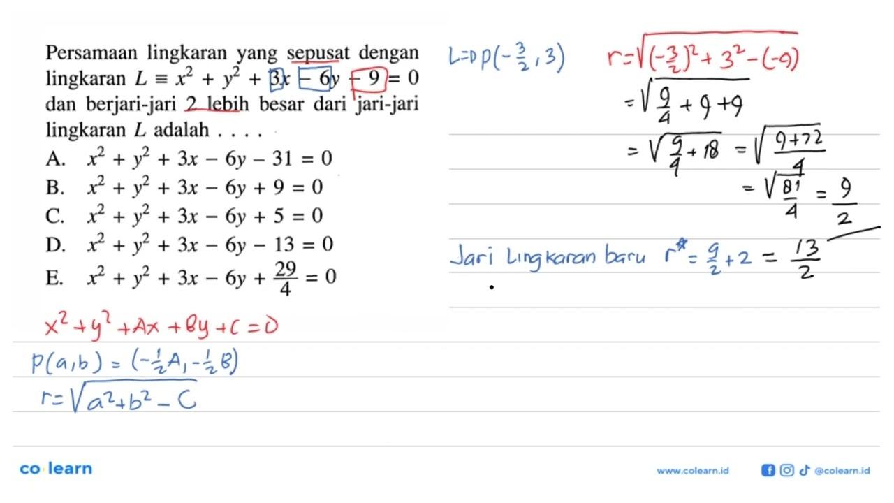 Persamaan lingkaran yang sepusat dengan lingkaran L