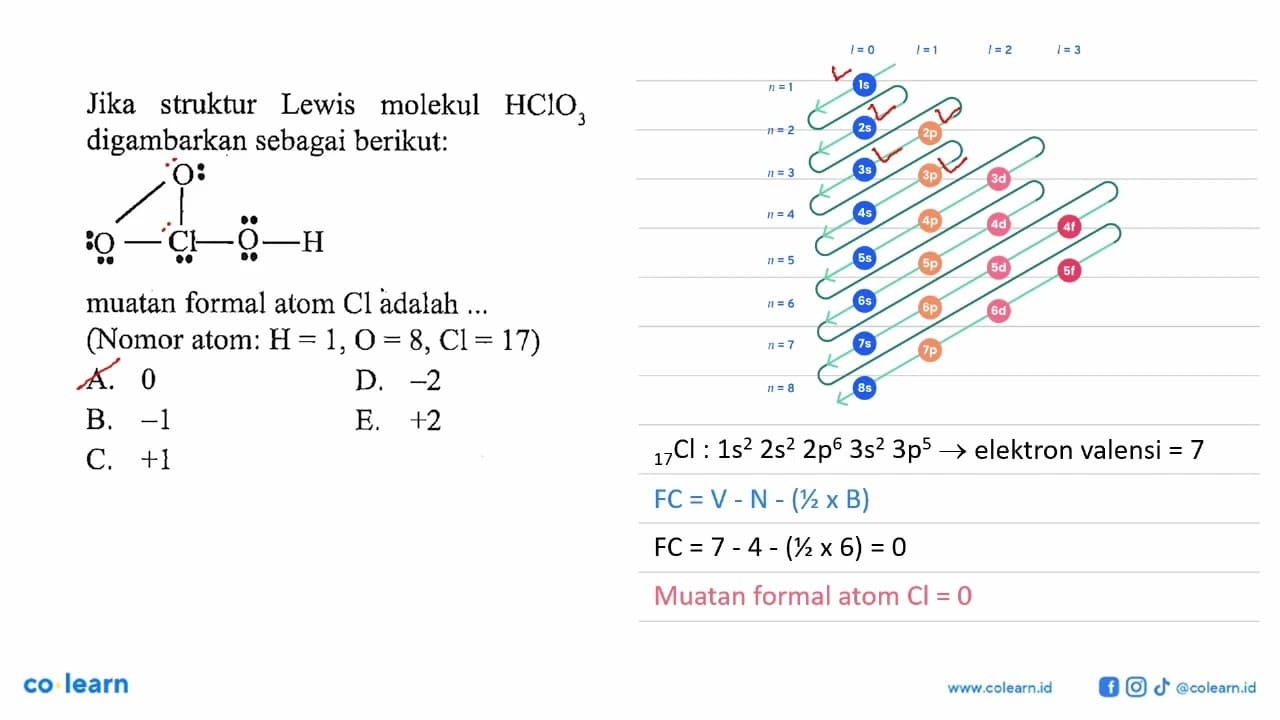 Jika struktur Lewis molekul HClO3 digambarkan sebagai