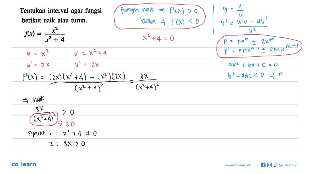 Tentukan interval agar fungsi berikut naik atau turun.