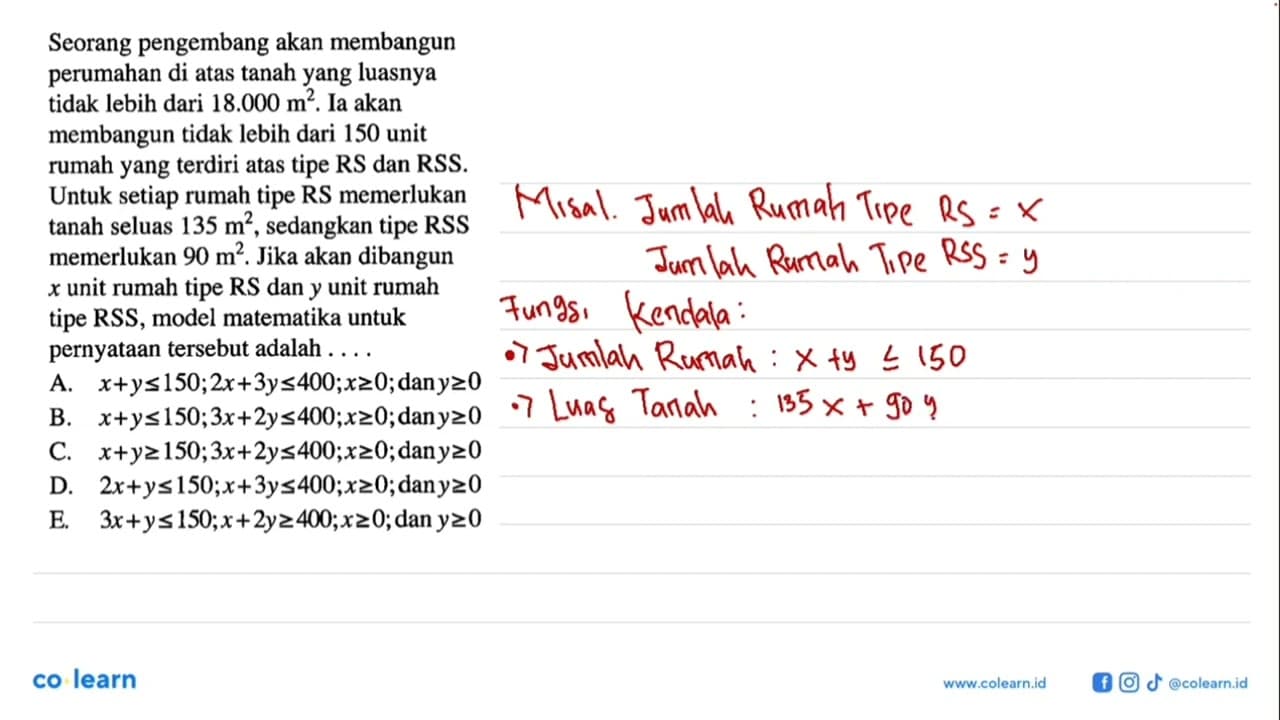 Seorang pengembang akan membangun perumahan di atas tanah