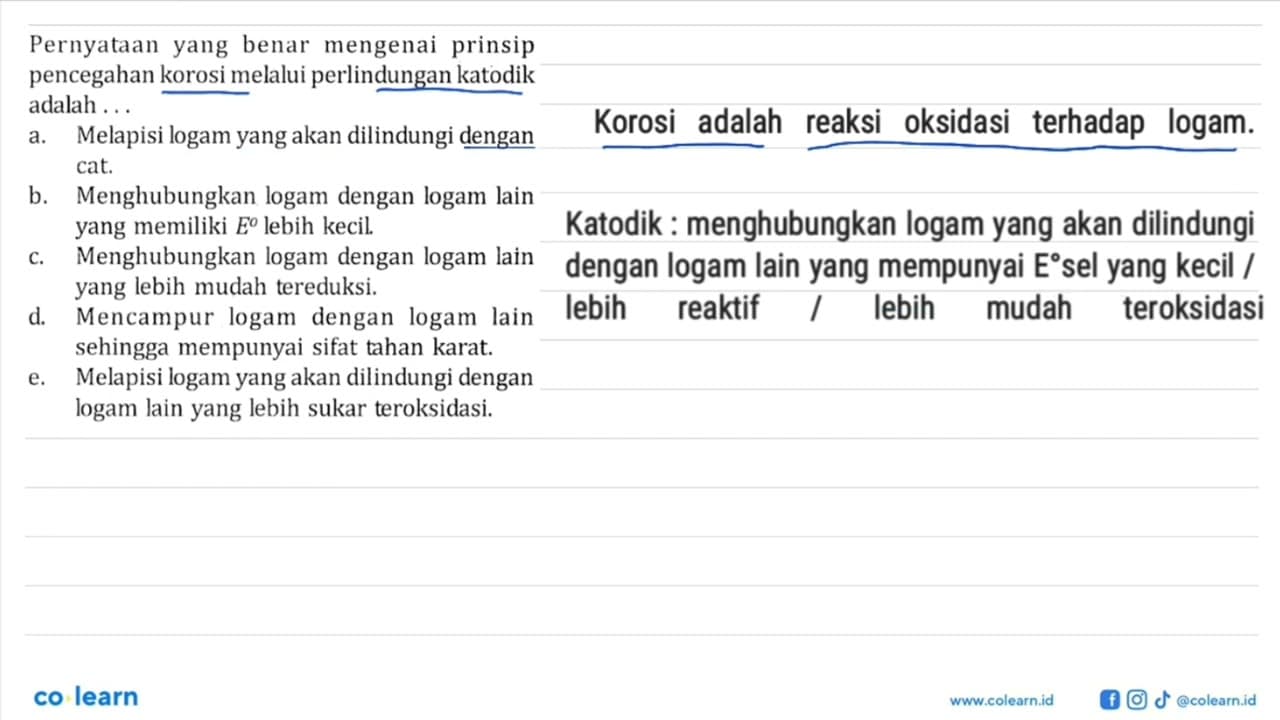 Pernyataan yang benar mengenai prinsip pencegahan korosi