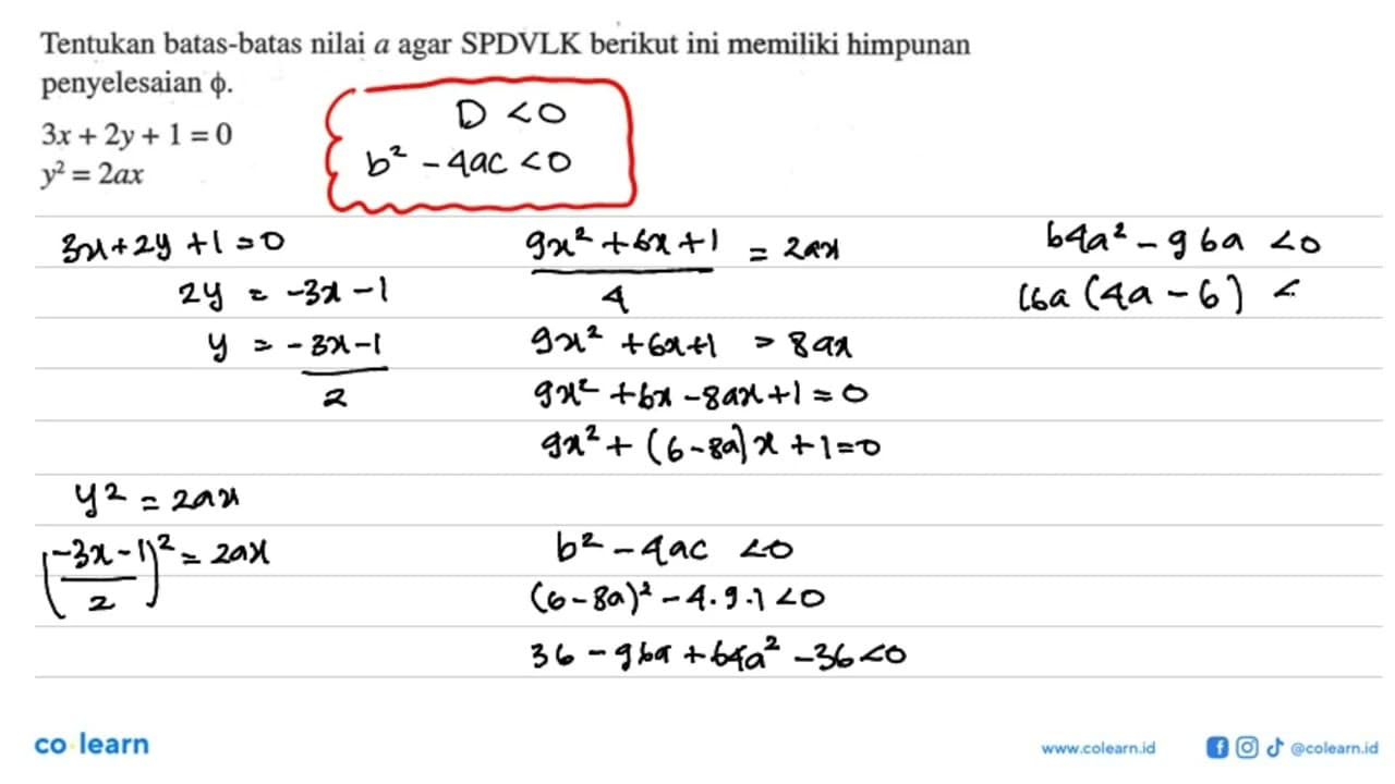 Tentukan batas-batas nilai a agar SPDVLK berikut ini