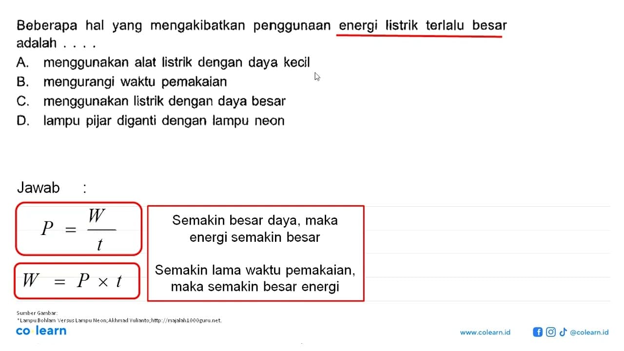 Beberapa hal yang mengakibatkan penggunaan energi Iistrik