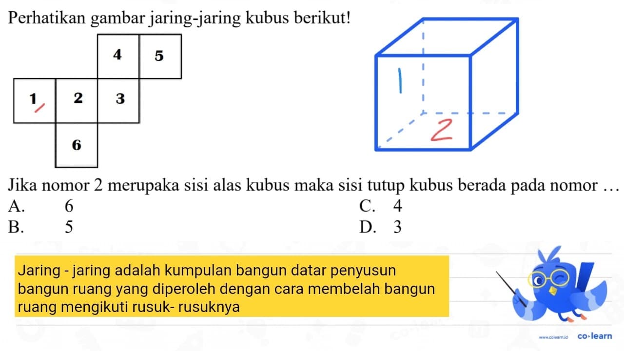 Perhatikan gambar jaring-jaring kubus berikut! Jika nomor 2