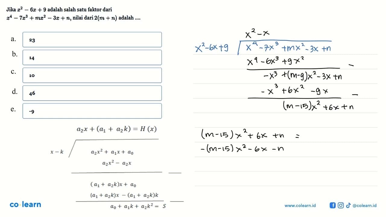 Jika x^2-6x + 9 adalah salah satu faktor dari