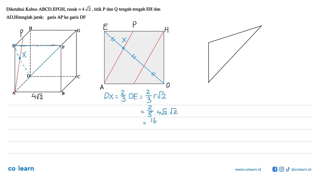 Diketahui Kubus ABCD.EFGH, rusuk=4 akar(2), titik P dan Q