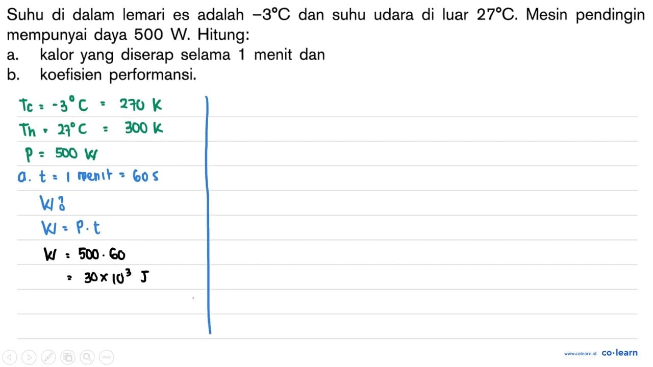 Suhu di dalam lemari es adalah -3 C dan suhu udara di luar