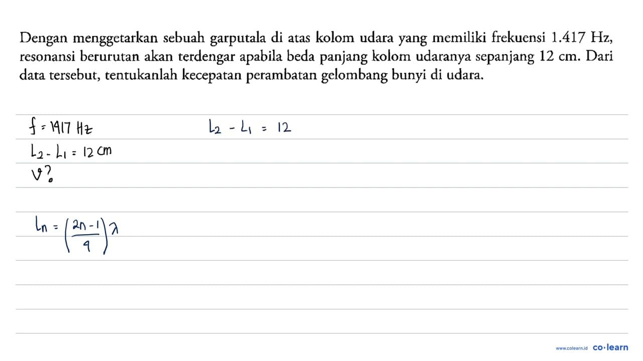 Dengan menggetarkan sebuah garputala di atas kolom udara