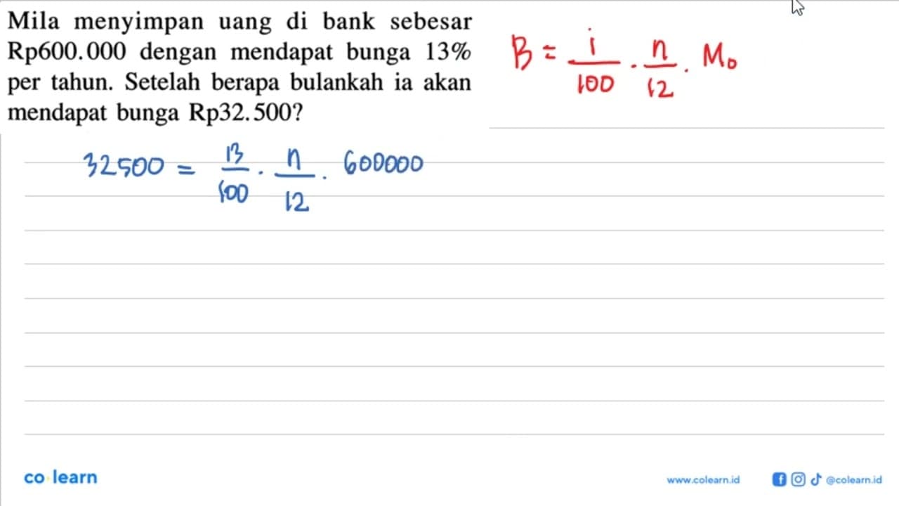 Mila menyimpan uang di bank sebesar Rp600.000 dengan