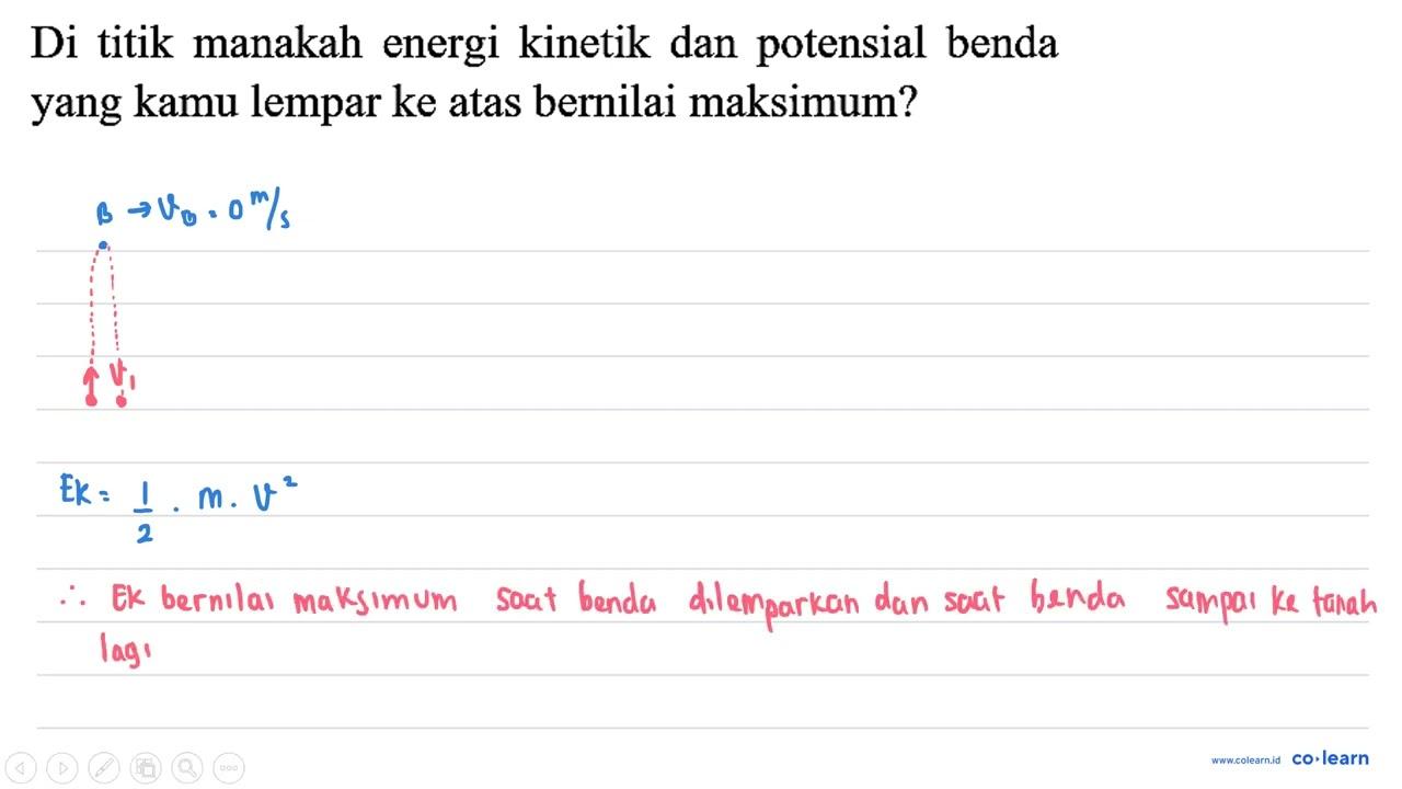 Di titik manakah energi kinetik dan potensial benda yang