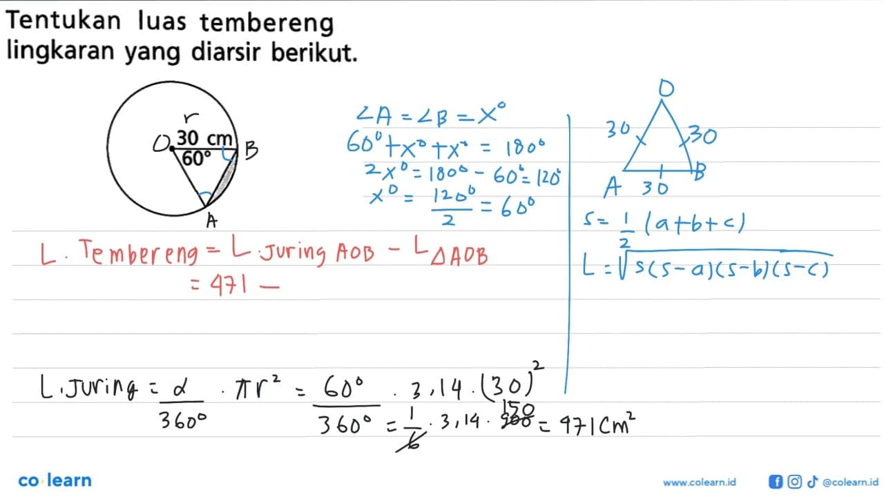 Tentukan luas tembereng lingkaran yang diarsir berikut. 30