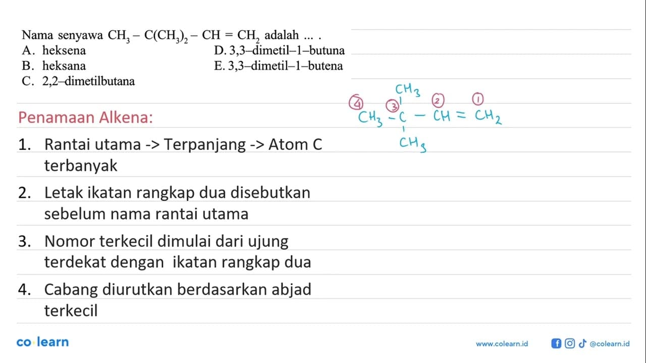 Nama senyawa CH3 - C(CH3)2 - CH = CH2 adalah ....