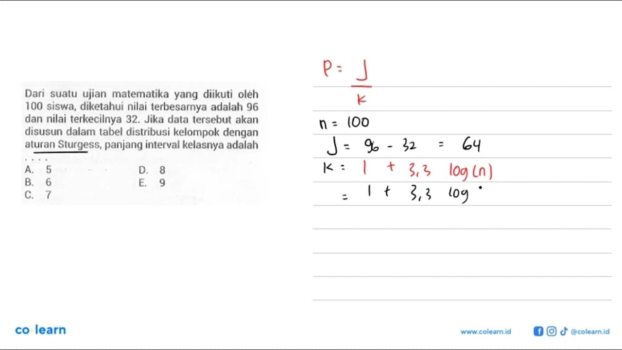 Dari suatu ujian malematika yang diikuti oleh 100 siswa,