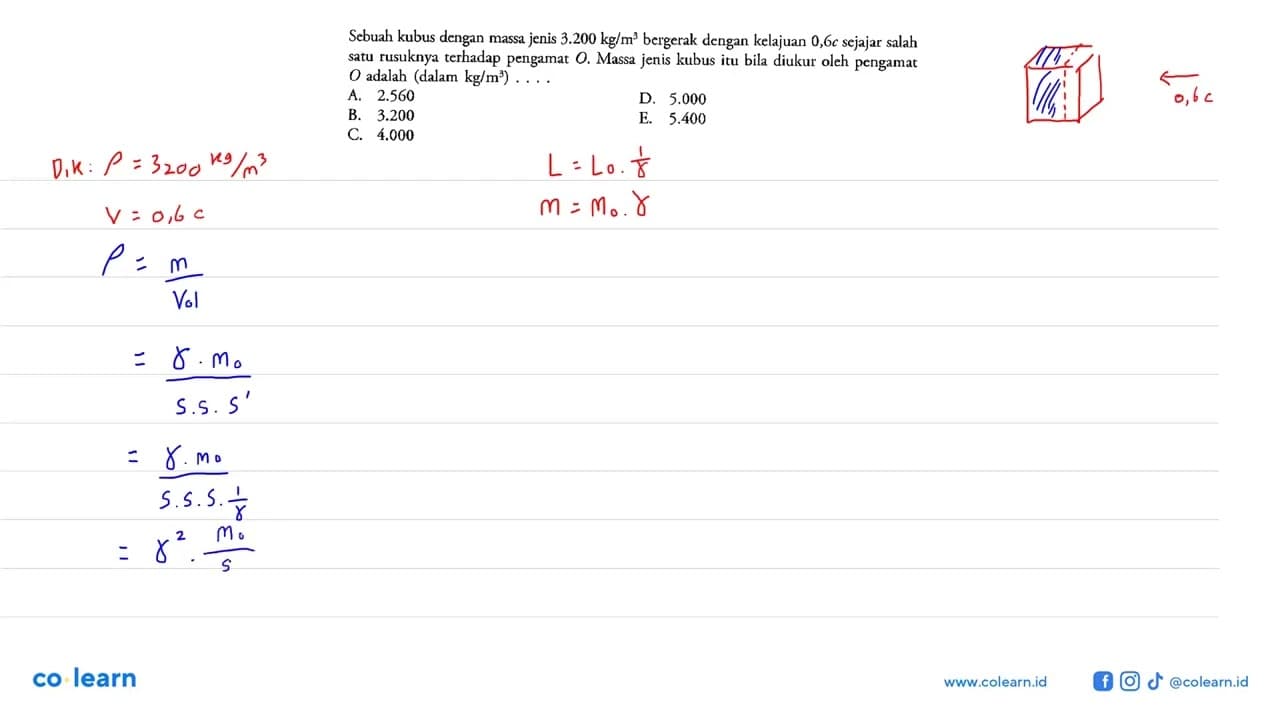 Sebuah kubus dengan massa jenis 3.200 kg/m^3 bergerak