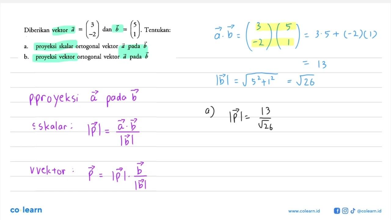 Diberikan vektor a=(3 -2) dan b=(5 1) . Tentukan:a.