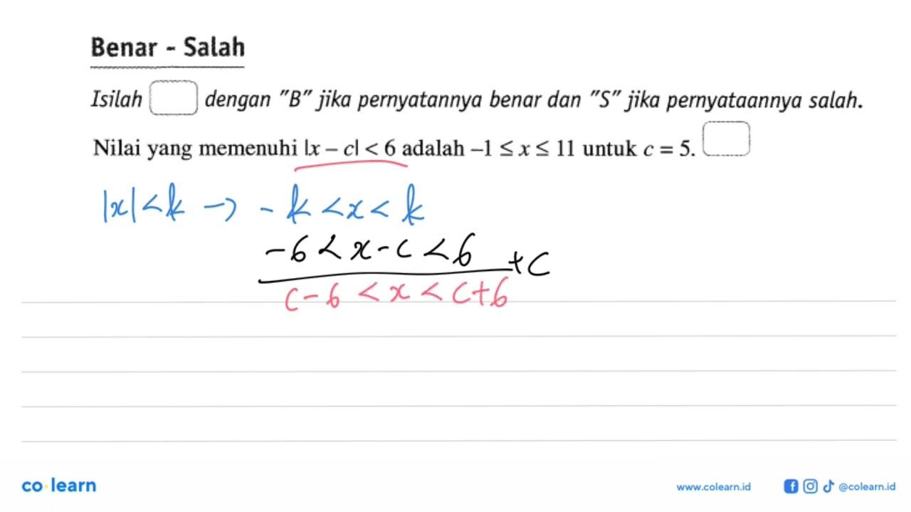 Benar Salah Isilah dengan "B" jika pernyatannya benar dan