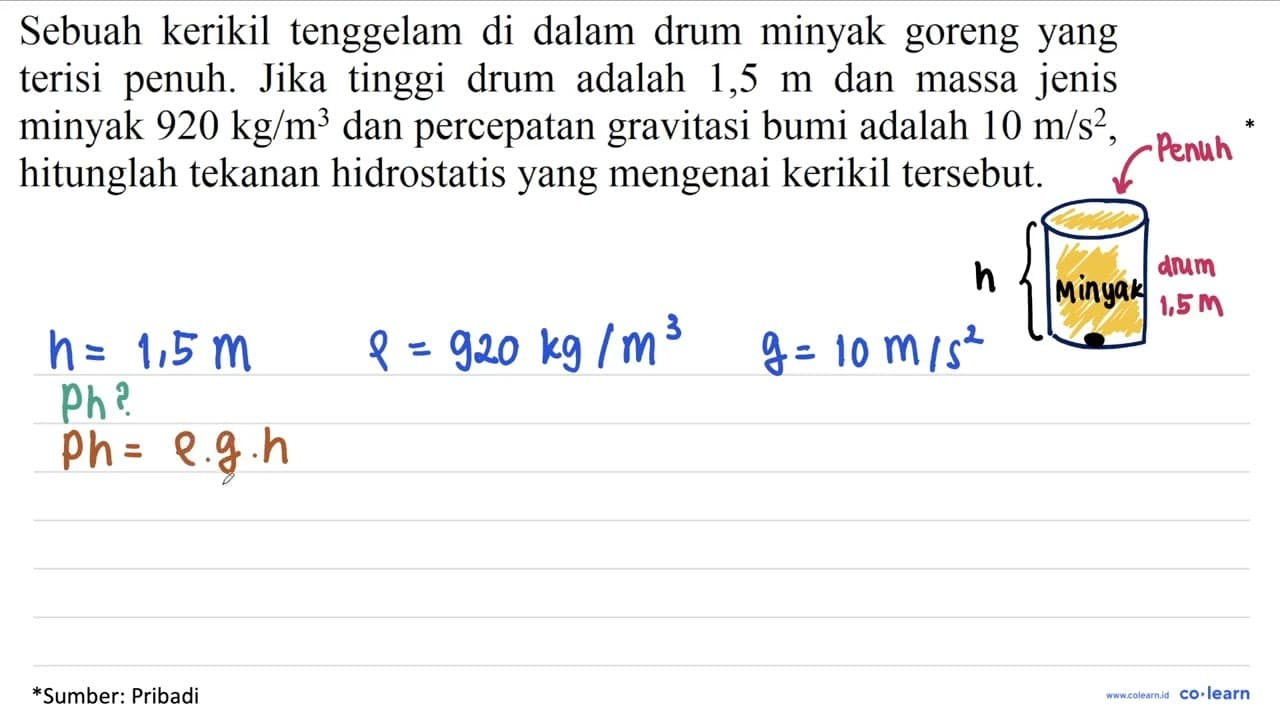 Sebuah kerikil tenggelam di dalam drum minyak goreng yang