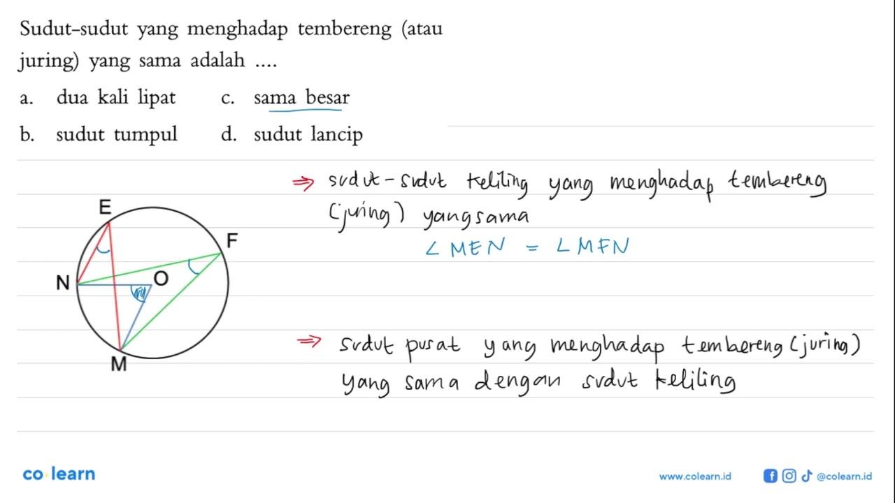 Sudut-sudut yang menghadap tembereng (atau juring) yang