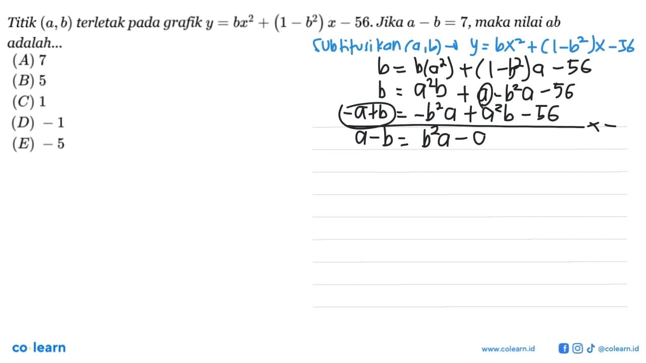 Titik (a,b) terletak pada grafik y = bx^2+ (1 - b^2) x -