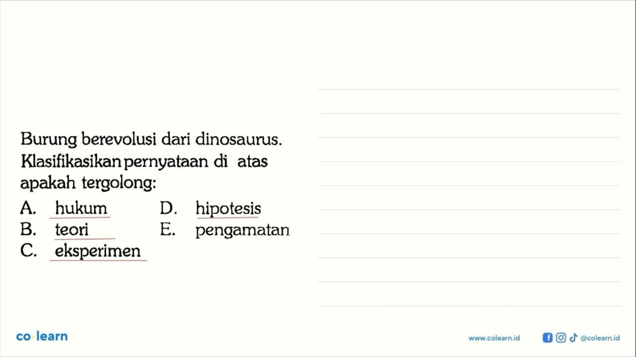 Burung berevolusi dari dinosaurus. Klasifikasikan