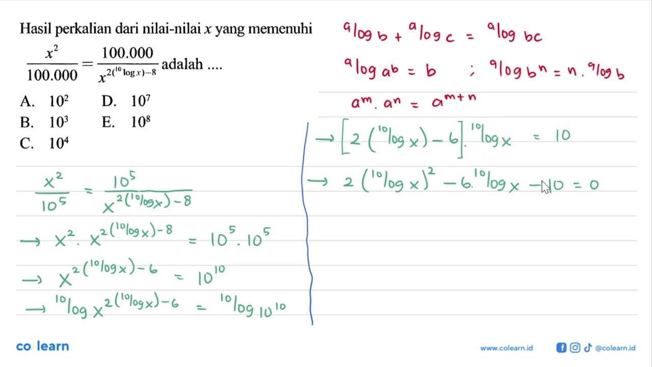 Hasil perkalian dari nilai-nilai x yang memenuhi