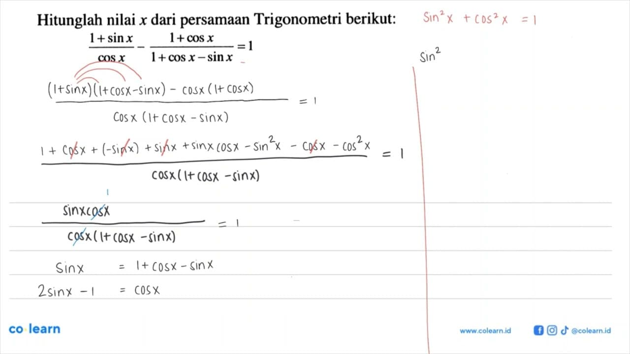 Hitunglah nilai x dari persamaan Trigonometri berikut: